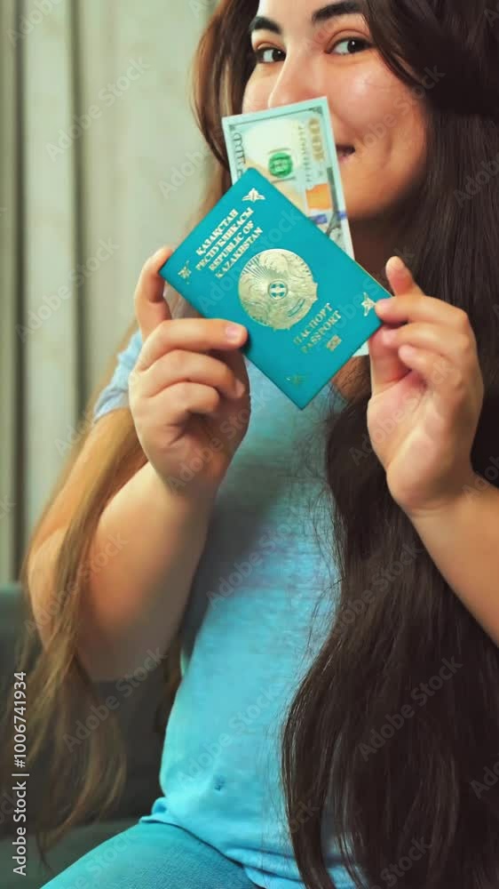 Hand is holding the Kazakhstan national passport. Travel, tourism or immigration concept. Kazakhstan citizenship. High quality 4k footage Hand is holding the Kazakhstan national passport. Travel, tourism or immigration concept. Kazakhstan citizenship. High quality 4k footage