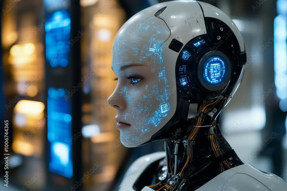 Fototapeta premium A futuristic robot deep in thought.