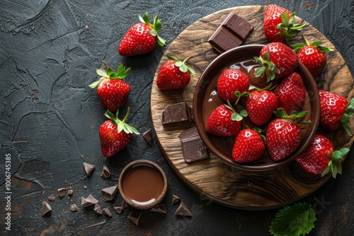 Melted chocolate. Chocolate fondue with strawberries. Valentine's Day-themed chocolate fondue. Valentine's Day fondue. Fruit fondue. Chocolate fondue. Chocolate Covered Strawberries.