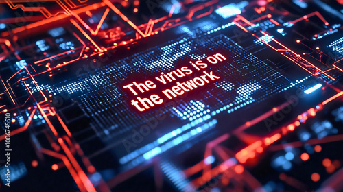 Inscription that reads virus on the network due to the emergence of dangerous malware, virus on the network as a warning to the user about potential viruses and problems.