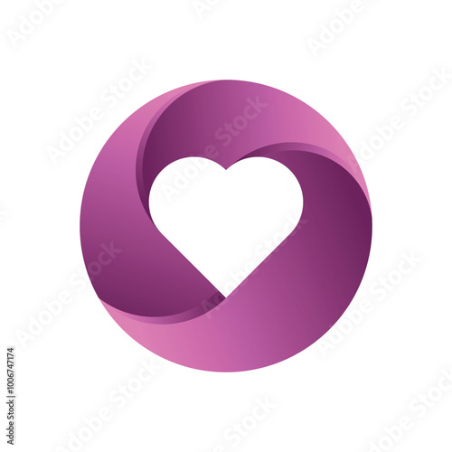 White heart shape in magenta twisted circle shape. Abstract graphic design vector illustration.
