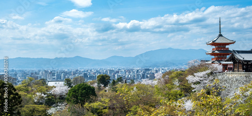 Foto Japan Kyoto city panoramic view from Kiyomizu deraTemple in the Spring season, S