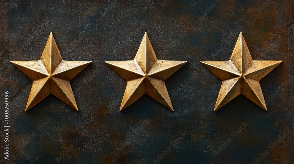 Fototapeta premium Three Golden Stars on Rustic Background