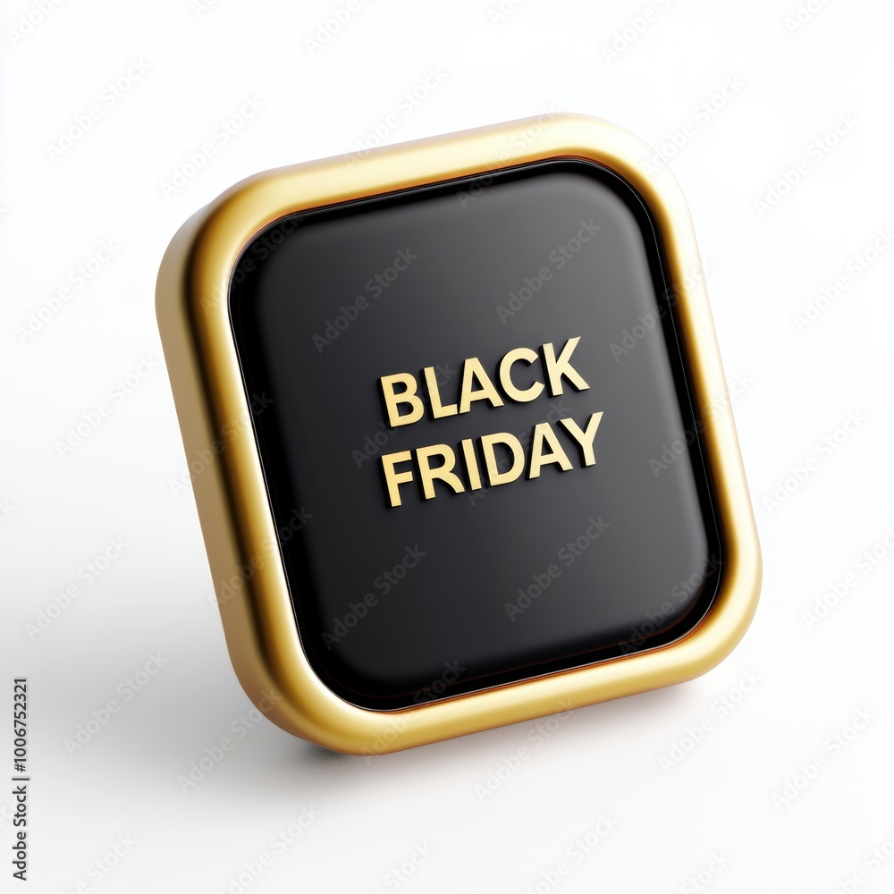 A bold Black Friday button featuring gold text on a sleek black surface, designed to attract attention during seasonal sales in retail environments A bold Black Friday button featuring gold text on a sleek black surface, designed to attract attention during seasonal sales in retail environments