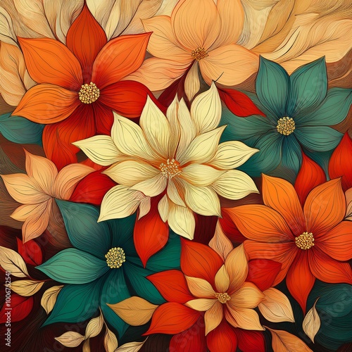 Colorul modern Fall floral art background pattern