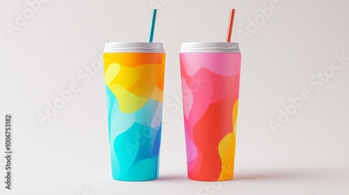 colorful tumbler mock up on white background 