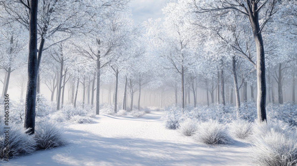 Snow-covered trees in a peaceful forest setting, with a clear sky providing space for custom messages. Snow-covered trees in a peaceful forest setting, with a clear sky providing space for custom messages.