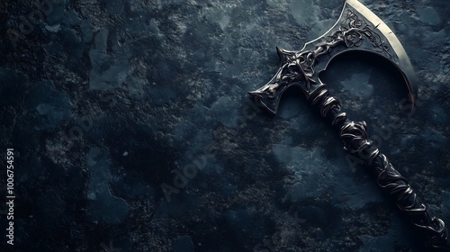 Epic Tale Weaponry: Masterfully Crafted Axe with Detailed Engravings on Moody Dark Background
陰鬱な暗い背景に映える巧みに作られた詳細な彫刻が施された斧：叙事詩的な物語の武器。.Generative AI photo