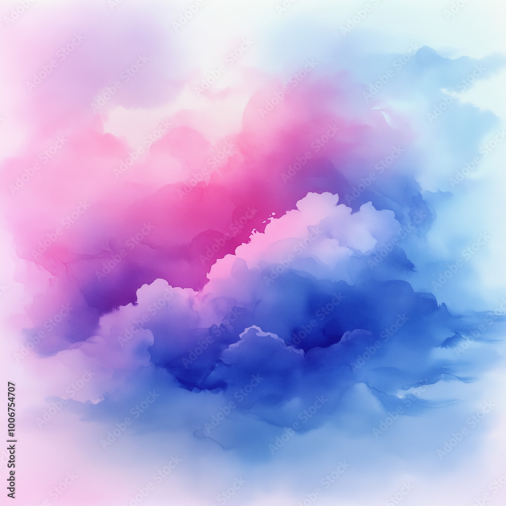 Naklejka premium Dreamy watercolor sky in pastel pink and blue with soft cloud-like textures 