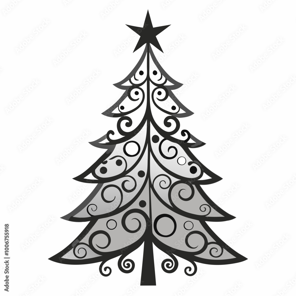 Christmas Silver tree Black silhouette Christmas Silver tree Black silhouette