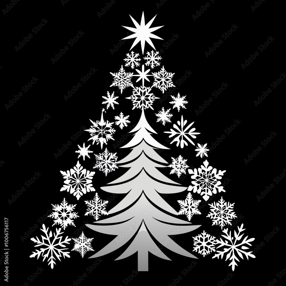 Obraz premium Christmas Silver tree Black silhouette