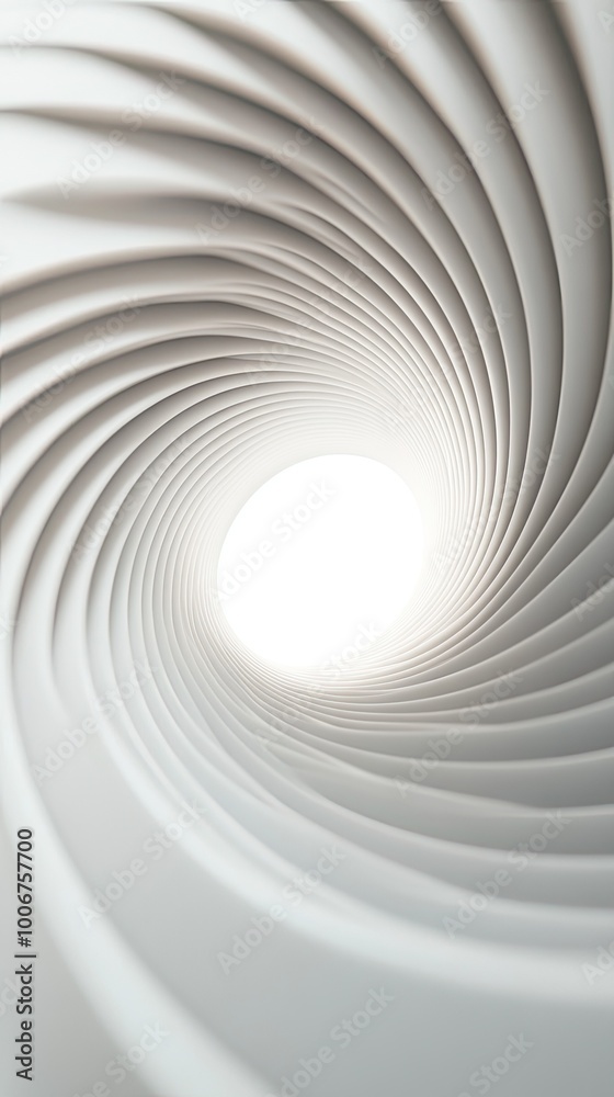 Obraz premium Dynamic spiral tunnel design with smooth curves leading to an illuminated center, creating a sense of depth and movement.