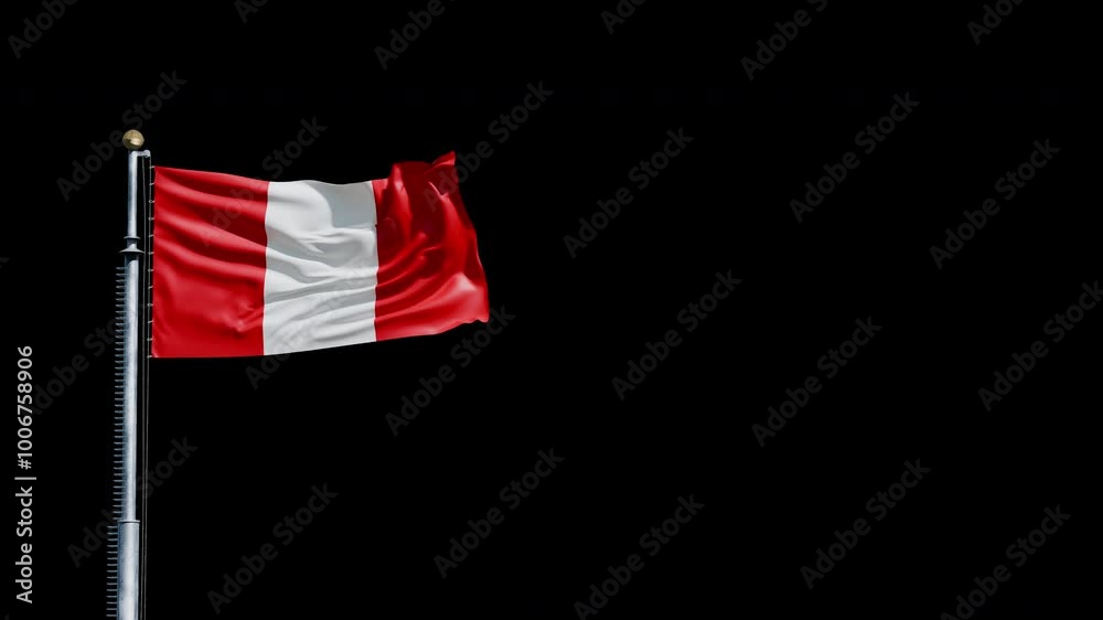 Raising the flag of Peru, transparent background, 3d animation 4k alpha channel