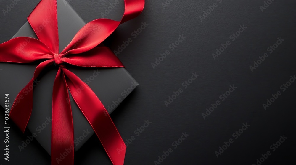 A black gift box with a striking red ribbon, symbolizing luxury and anticipation on a sleek, dark background. A black gift box with a striking red ribbon, symbolizing luxury and anticipation on a sleek, dark background.