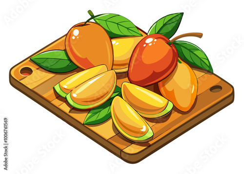 mango on a cutting bord - Vector illustration of  mango isolated on white, mango vector art