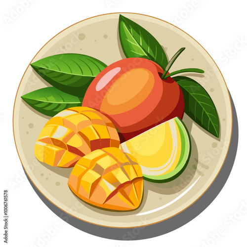 mango on a plate - Vector illustration of  mango isolated on white, mango vector art