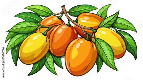 vector illustration of mango branch with leaves