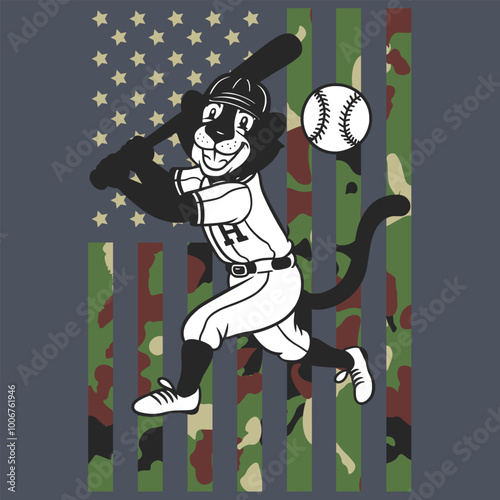 Camo American Flag Baseball Cheetah USA Gift T-shirt photo