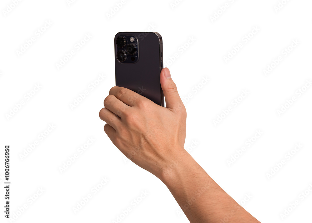 Rear view hand holding smartphone isolated on white background. Concept for business finance, Technology concept, Product advertising concept and Marketing concept. High quality image for you. Rear view hand holding smartphone isolated on white background. Concept for business finance, Technology concept, Product advertising concept and Marketing concept. High quality image for you.