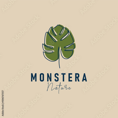 monstera leaf nature logo minimalist design, icon nature logo template vector illustration design
