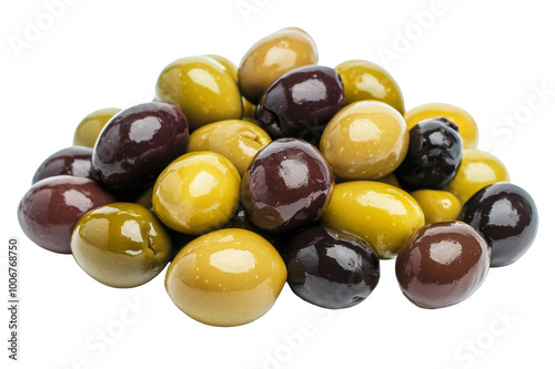 Assortment of green and black olives on a transparent background