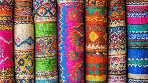 Vibrant Ethnic Textiles and Fabrics in Bold Colors and Patterns