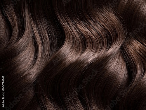 Close-up of smooth, wavy, dark brown hair.