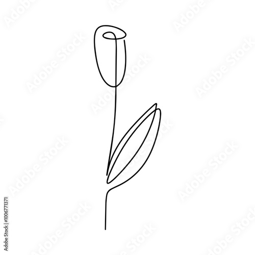 Vector illustration. Flower with one black line without lifting the hand on a white background.