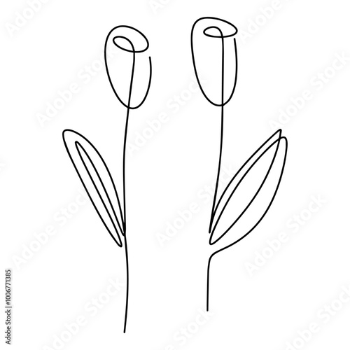 Vector illustration. Flower with one black line without lifting the hand on a white background.
