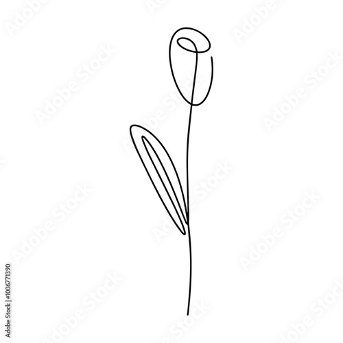Vector illustration. Flower with one black line without lifting the hand on a white background.