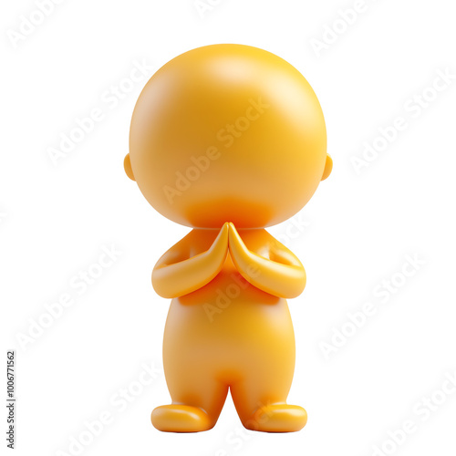 Cartoon figure with hands together in a worship pose, white isolate background. transparent background photo