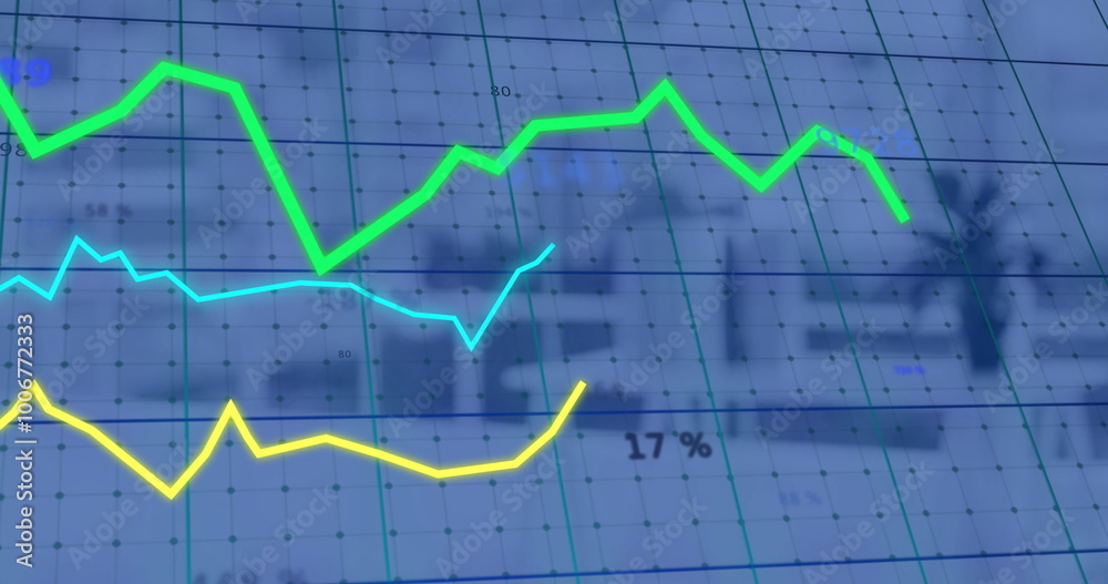 Obraz premium Image of financial data processing over desk in office