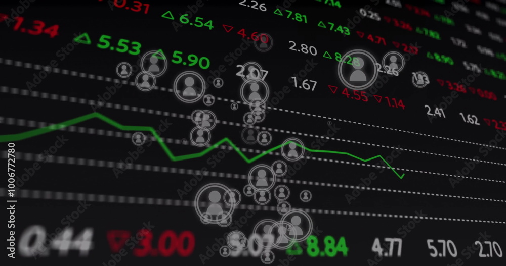 Fototapeta premium Image of financial data processing over people icons