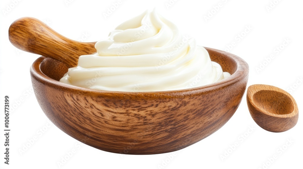 A bowl of thick, creamy Greek yogurt, isolated on a white background to emphasize its smooth texture and fresh dairy appeal. A bowl of thick, creamy Greek yogurt, isolated on a white background to emphasize its smooth texture and fresh dairy appeal.