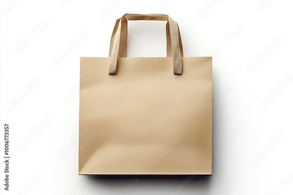 Minimalistic brown paper shopping bag with flat handles, isolated Minimalistic brown paper shopping bag with flat handles, isolated
