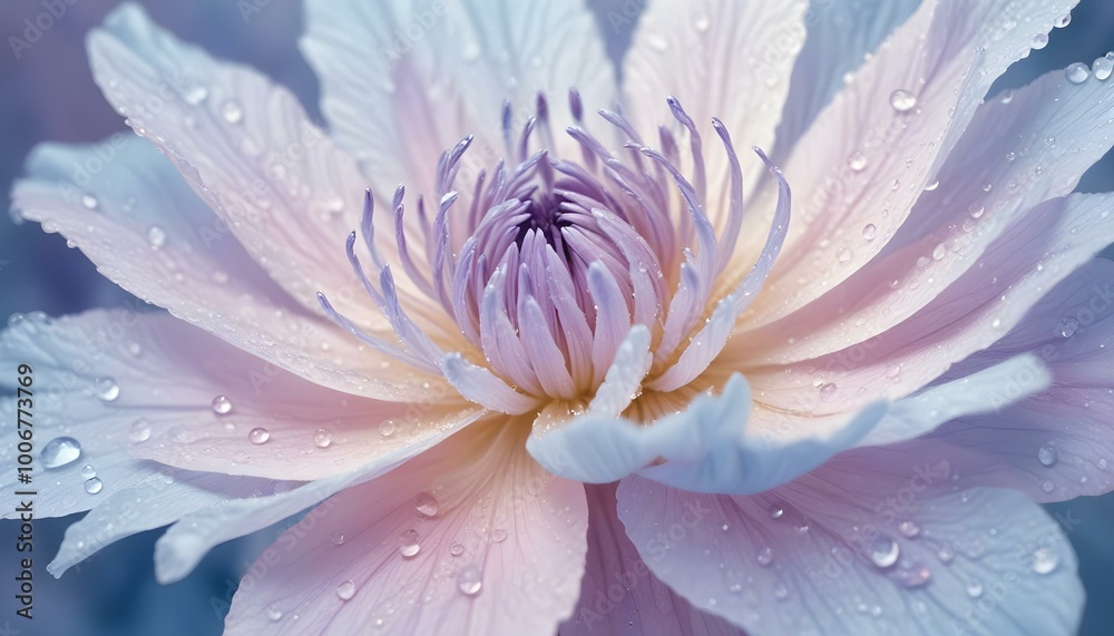 Fototapeta premium Pastel Violet Bloom Translucent Pink Blue and Purple Petals Flowing in the Light