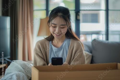 A person sits on a couch, gazing at their mobile phone