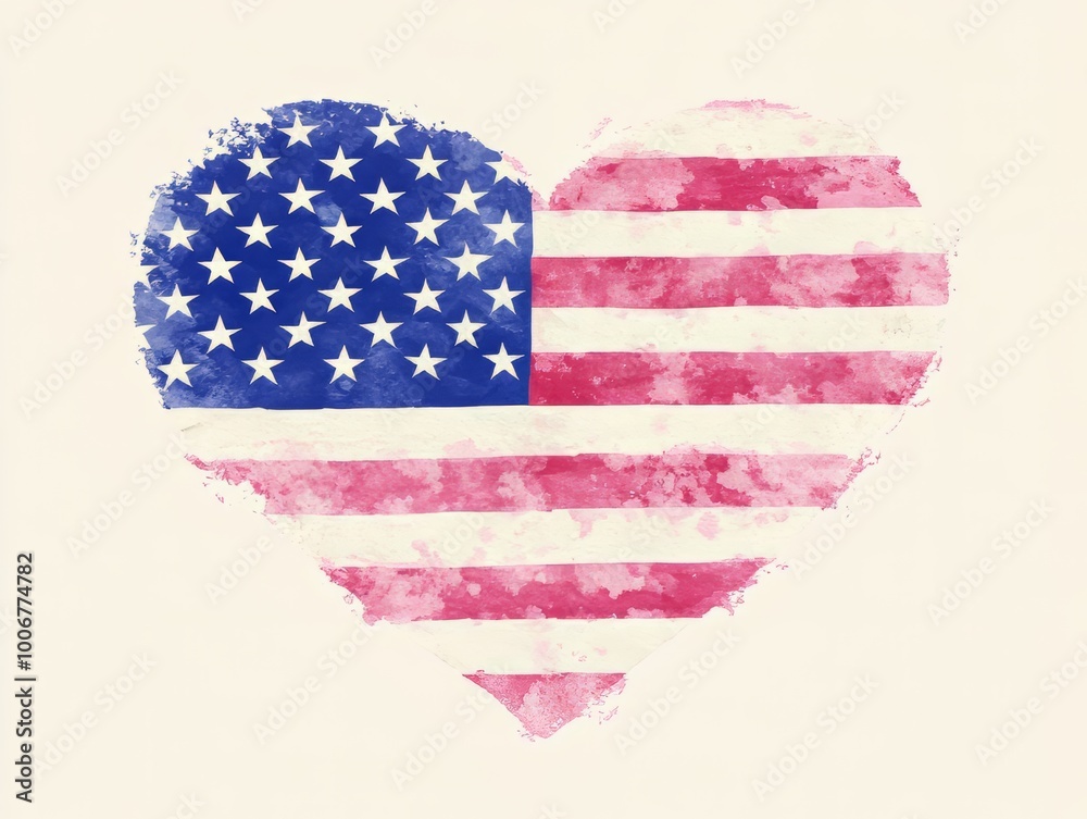 Obraz premium Watercolor Heart Shaped American Flag with Stars and Stripes USA patriotism concept