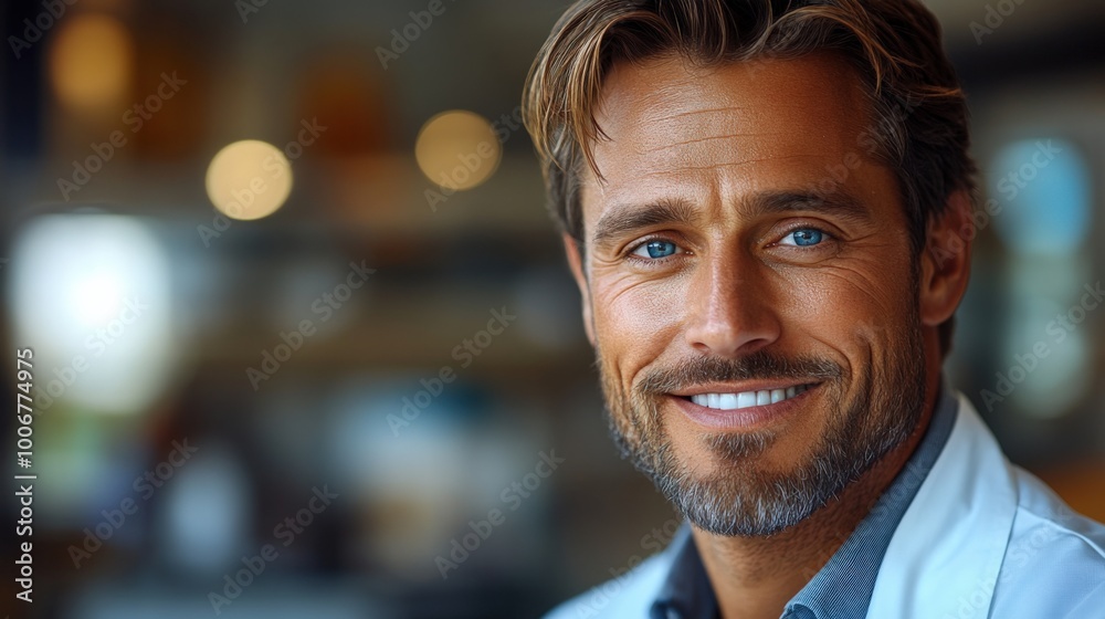 Handsome smiling male doctor smooth-shaven with blue eyes Handsome smiling male doctor smooth-shaven with blue eyes