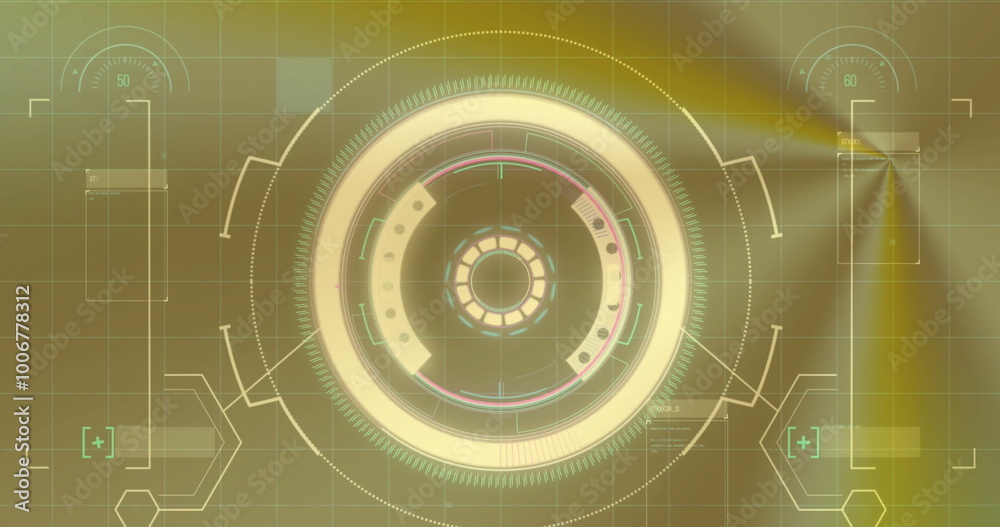 Obraz premium Image of data processing over scope scanning on colourful background