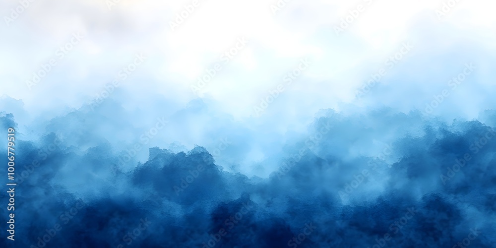 A breathtaking view of a misty mountain range, shrouded in a veil of blue and white clouds. A breathtaking view of a misty mountain range, shrouded in a veil of blue and white clouds.
