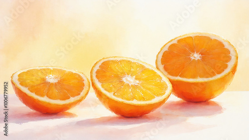 vibrant fresh citrus fruits and orange slices on white background in watercolor style by Ai
