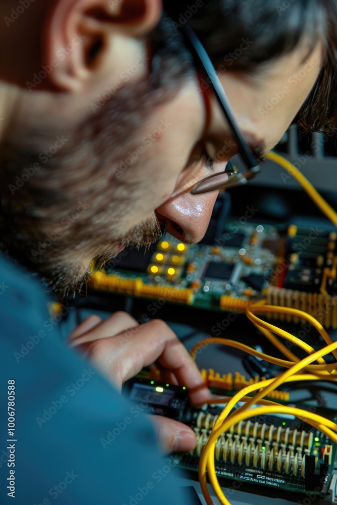 Man assembling electronic components on a circuit board