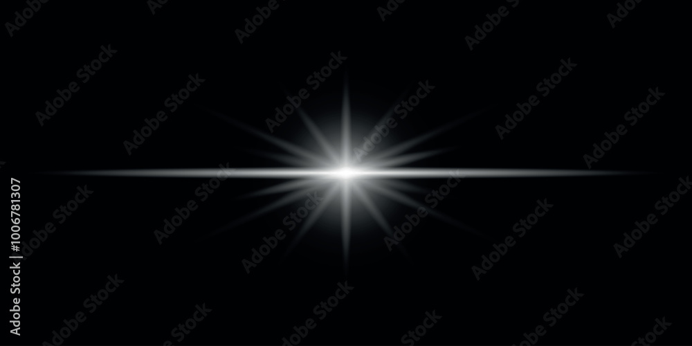 White bright flash of light with rays. Vector on a black background White bright flash of light with rays. Vector on a black background
