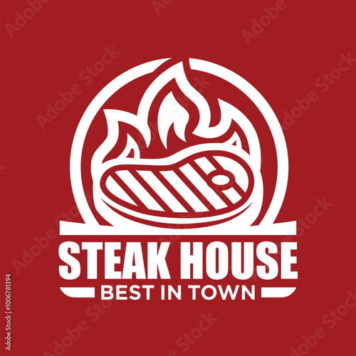 Simple Steak Logo Design with Flame in Circle Background