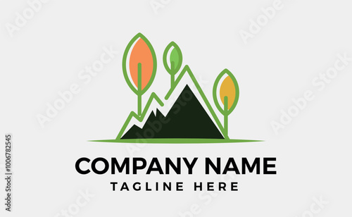 Mountain leaf logo branding design, Green leaf, Hill, Editable vector and illustration.