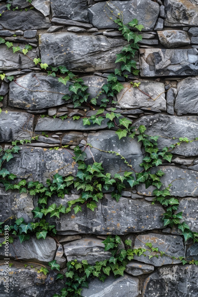 A stone wall surrounded by lush greenery A stone wall surrounded by lush greenery