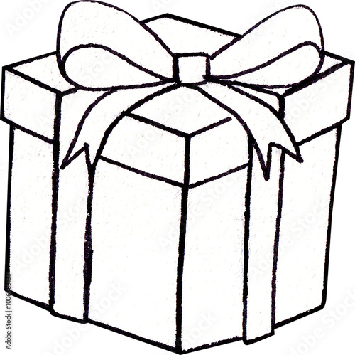 Square Gift Box Tied with a Bow, Line art, hand-drawn watercolor illustration photo