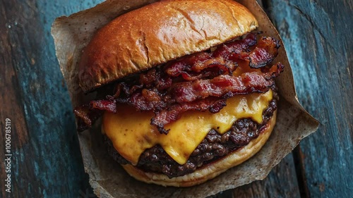 Delicious Bacon Cheeseburger with Crispy Bacon and Melted Cheese