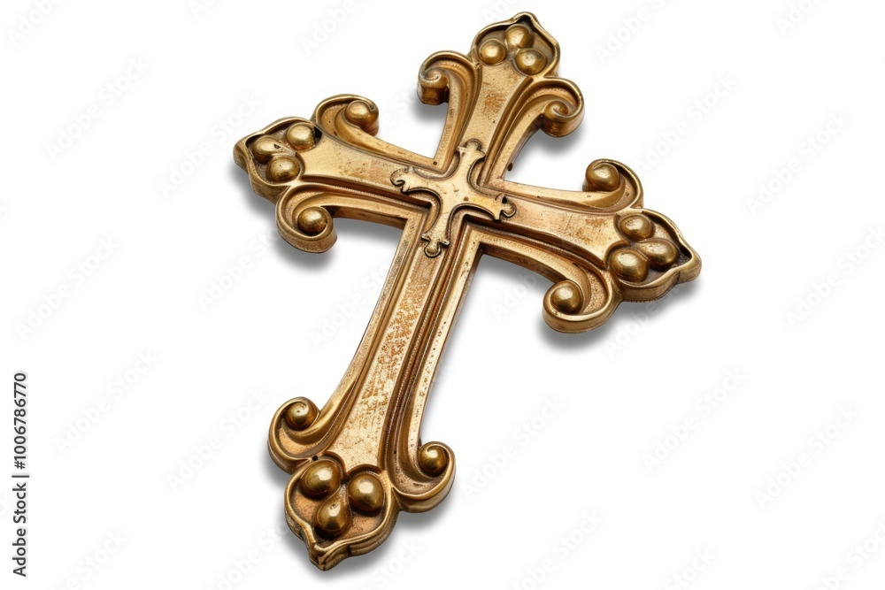 A gold cross on a simple white background, suitable for various uses such as branding, packaging, and more A gold cross on a simple white background, suitable for various uses such as branding, packaging, and more